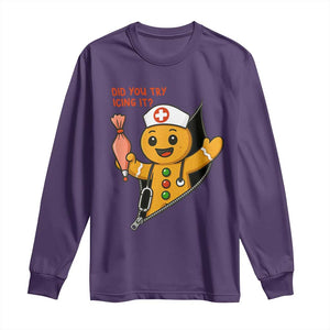 Funny ICU Nurse Christmas Long Sleeve Shirt Gingerbread Did You Try Icing It TS14 Purple Print Your Wear
