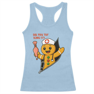 Funny ICU Nurse Christmas Racerback Tank Top Gingerbread Did You Try Icing It TS14 Light Blue Print Your Wear