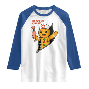 Funny ICU Nurse Christmas Raglan Shirt Gingerbread Did You Try Icing It TS14 White Royal Print Your Wear