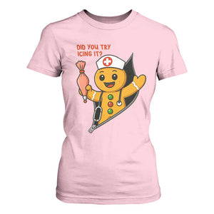 Funny ICU Nurse Christmas T Shirt For Women Gingerbread Did You Try Icing It TS14 Light Pink Print Your Wear