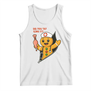 Funny ICU Nurse Christmas Tank Top Gingerbread Did You Try Icing It TS14 White Print Your Wear