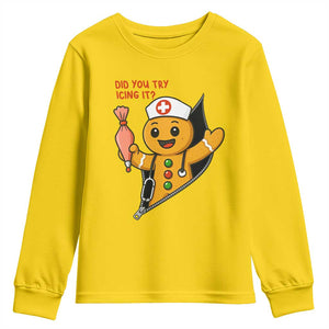 Funny ICU Nurse Christmas Youth Sweatshirt Gingerbread Did You Try Icing It TS14 Daisy Print Your Wear