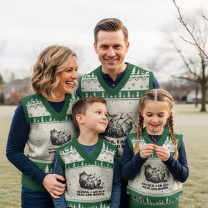 Funny Cat Dad Cat Lover V-Neck Knit Sweater Vest Father I Am But Skin and Bones TS14 Beige Green Print Your Wear