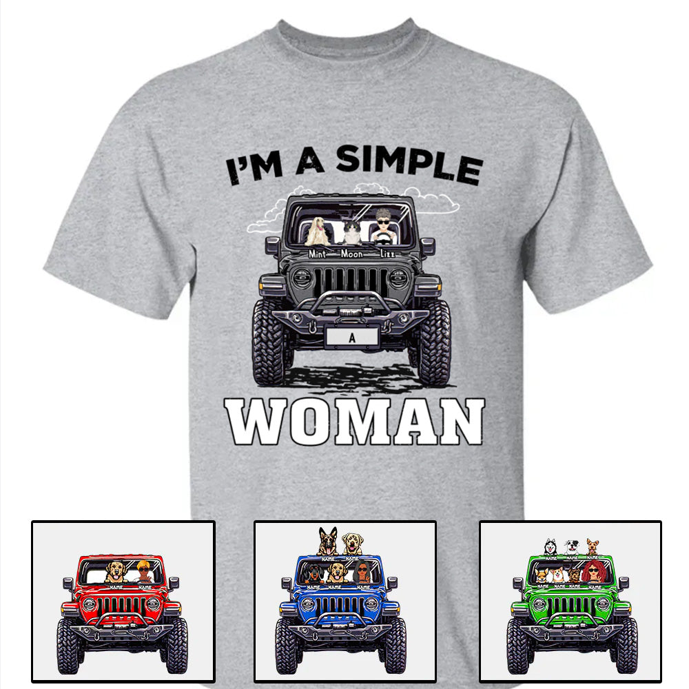 Custom Jeep T Shirt Im A Simple Woman, Gift For Dog and Cat Lovers CTM00 Custom - Printyourwear