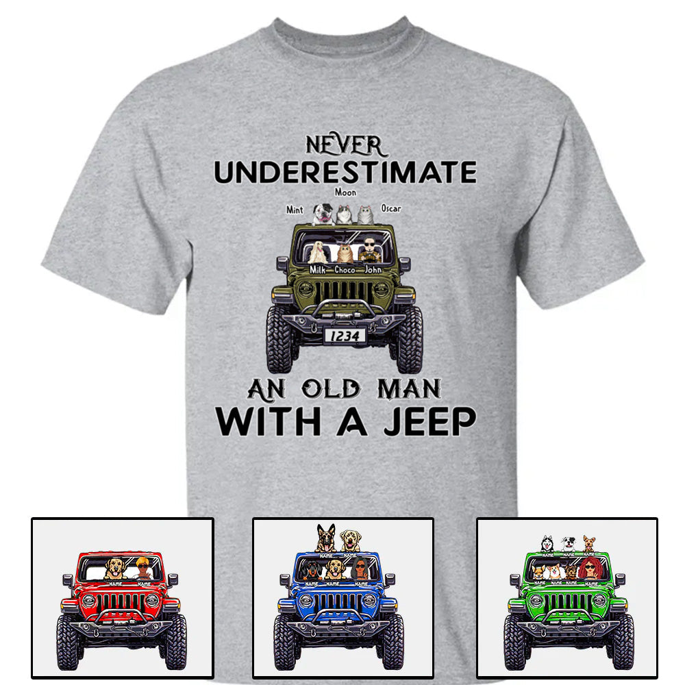 Custom Jeep Shirts, Never Underestimate An Old Man Old Lady With A Jeep Dog Jeep Cat Apparel CTM00 Hoodie Youth Custom - Printyourwear