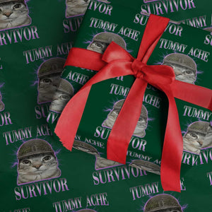 Tummy Ache Survivor Cat Meme Wrapping Paper Roll Funny Trending Oddly Specific Brainrot Memes TS10 Green Print Your Wear