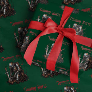 Tummy Hurts Wrapping Paper Roll Funny Medieval Knight Dark Humor TS14 Green Print Your Wear