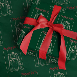Tummy Hurts Wrapping Paper Roll Funny Medieval Knight Dark Meme