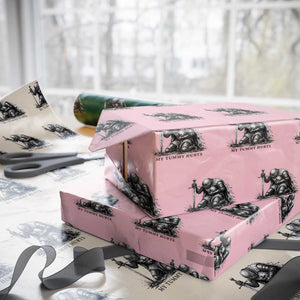 Tummy Hurts Funny Medieval Knight Wrapping Paper Roll Dark Fantasy Meme