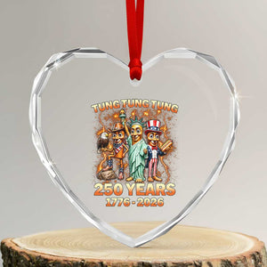 Tung Tung Tung Sahur 250 Years American Heart Crystal Glass Ornament Funny Brainrot Meme 4th of July