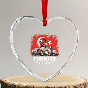 Turkish Soccer 2026 Heart Crystal Glass Ornament Turkey Football Fan Vintage Turkish Pride