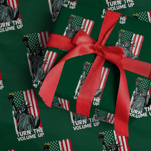Turn The Volume Up Wrapping Paper Roll Statue of Liberty Patriotic American Flag TS14 Green Print Your Wear