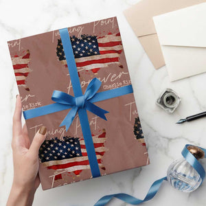 Turning Point Forever Wrapping Paper Roll Patriotic American Map Vintage USA Flag TS11 Mocha Print Your Wear