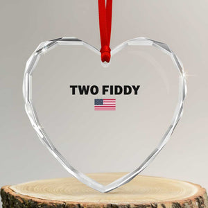 Two Fiddy American Flag Heart Crystal Glass Ornament Funny 250th America Celebration Patriotic Graphic