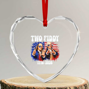 Two Fiddy Founding Fathers 1776 to 2026 Heart Crystal Glass Ornament Funny Benjamin Franklin and George Washington American Flag Semiquincentennial