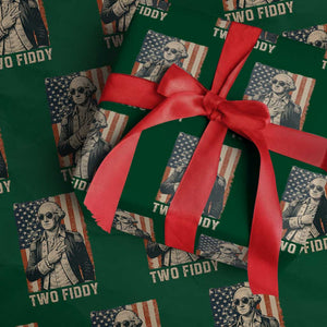 Two Fiddy Vintage George Washington Wrapping Paper Roll Funny Sunglasses Peace Sign Retro American Flag Semiquincentennial