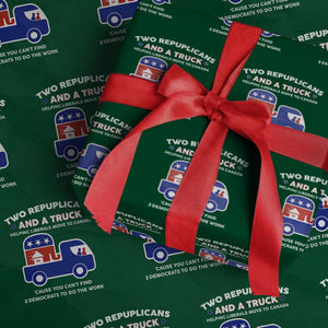 Two Republicans And A Truck Helping Liberals Move To Canada Wrapping Paper Roll Funny Elephant Red White and Blue Sarcastic Political