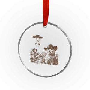UFO Cowboy Cat Crystal Glass Ornament Vintage Graphic Retro Western Rodeo TS10 Print Your Wear