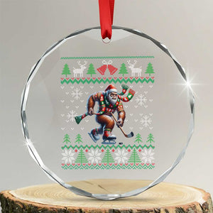 Ugly Christmas Bigfoot Playing Hockey Crystal Glass Ornament Funny Xmas Gift TS12 Transparent Glass 3'' Circle Print Your Wear