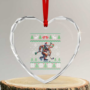 Ugly Christmas Bigfoot Playing Hockey Heart Crystal Glass Ornament Funny Xmas Gift TS12 Transparent Glass 3'' Heart Print Your Wear