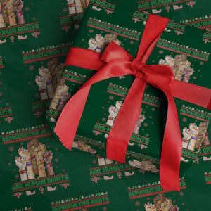 Ugly Christmas Feminist Raccoon Gift Wrapping Paper Roll Reproductive Rights Are Human Rights TS12 Green Print Your Wear