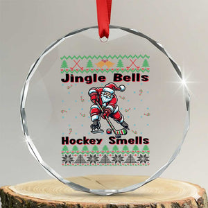 Ugly Christmas Sweater Santa Playing Hockey Crystal Glass Ornament Jingle Bells Hockey Smells TS12 Transparent Glass 3'' Circle Print Your Wear
