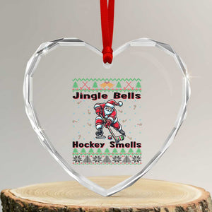 Ugly Christmas Sweater Santa Playing Hockey Heart Crystal Glass Ornament Jingle Bells Hockey Smells TS12 Transparent Glass 3'' Heart Print Your Wear