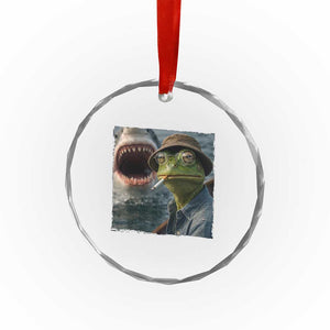 Unbothered Frog Smoking Cigarette Meme Crystal Glass Ornament Cinematic Shark Attack Calmness Graphic Dark Humor