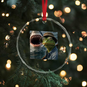 Unbothered Frog Smoking Cigarette Meme Crystal Glass Ornament Cinematic Shark Attack Calmness Graphic Dark Humor