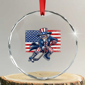 Uncle Sam Hockey Player 4th of July American Flag Crystal Glass Ornament TS14 Transparent Glass 3'' Circle Print Your Wear