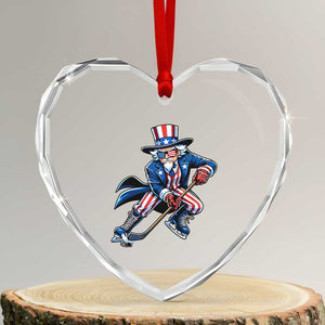 Uncle Sam Playing Hockey Patriotic Graphic Heart Crystal Glass Ornament Funny USA Ice Hockey American Pride TS02 Transparent Glass 3'' Heart Print Your Wear