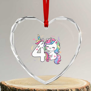 Unicorn 4th Birthday Heart Crystal Glass Ornament 4 Years Old Birthday Outfit TS10 Transparent Glass 3'' Heart Print Your Wear