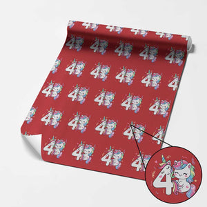 Unicorn 4th Birthday Wrapping Paper Roll 4 Years Old Birthday Outfit TS10 Red Print Your Wear