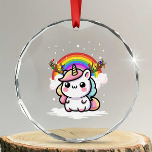 Unicorn Christmas Crystal Glass Ornament Cute Xmas Girls Rainbow TS10 Transparent Glass 3'' Circle Print Your Wear