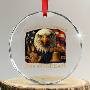 US 250th Anniversary Crystal Glass Ornament Retro Bald Eagle American Flag Patriotic Veterans TS10 Transparent Glass 3'' Circle Print Your Wear
