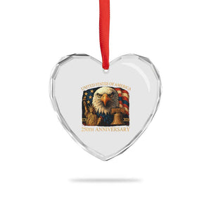 US 250th Anniversary Heart Crystal Glass Ornament Retro Bald Eagle American Flag Patriotic Veterans TS10 Print Your Wear