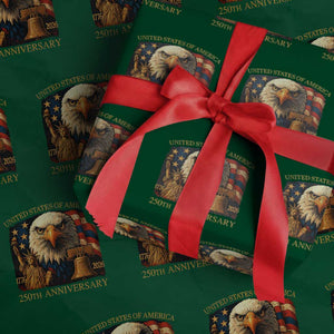US 250th Anniversary Wrapping Paper Roll Retro Bald Eagle American Flag Patriotic Veterans TS10 Green Print Your Wear
