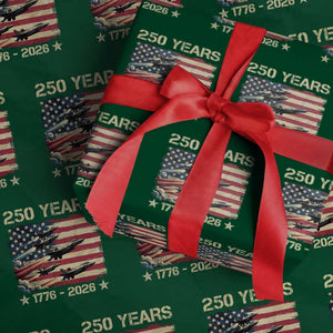 USA 250 Years 1776 2026 Patriotic Jets Trail American Flag Wrapping Paper Roll TS11 Green Print Your Wear