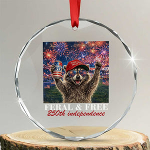 USA 250 Years Freedom Crystal Glass Ornament Feral and Free Funny Raccoon Driking Beer 4th of July TS14 Transparent Glass 3'' Circle Print Your Wear