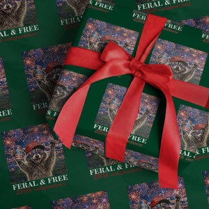 USA 250 Years Freedom Wrapping Paper Roll Feral and Free Funny Raccoon Driking Beer 4th of July TS14 Green Print Your Wear