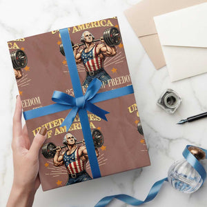 USA 250 Years of Freedom Muscular George Washington Weightlifter Wrapping Paper Roll Built Different Since 1776 Funny Patriotic 1st President Bodybuilder