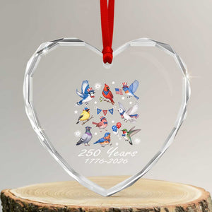 USA 250th Anniversary Bird Heart Crystal Glass Ornament Patriotic American Birds Independence Day Birdwatchers Birders
