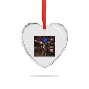 USA 250th Anniversary Cat Heart Crystal Glass Ornament Funny 4th Of July Independence Day 250 Years 1776 2026 Patriotic Celebration Meme