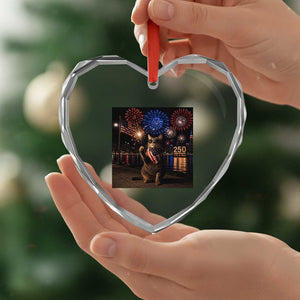 USA 250th Anniversary Cat Heart Crystal Glass Ornament Funny 4th Of July Independence Day 250 Years 1776 2026 Patriotic Celebration Meme