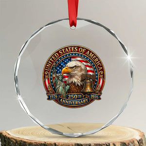 USA 250th Anniversary Emblem 1776 2026 Crystal Glass Ornament Patriotic Seal with Bald Eagle Liberty Bell Statue of Liberty TS02 Transparent Glass 3'' Circle Print Your Wear