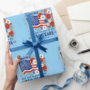 USA 250th Anniversary Flag Floral Graphic Wrapping Paper Roll 250 Years America Patriot 4th of July Patriotism Gift TS10 Light Blue Print Your Wear