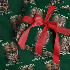 USA 250th Anniversary George Washington and Trump Birthday Cake Wrapping Paper Roll 250 Years 1776 2026 Patriotic Celebration TS02 Green Print Your Wear