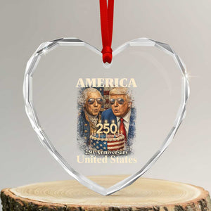 USA 250th Anniversary George Washington and Trump Birthday Cake Heart Crystal Glass Ornament 250 Years 1776 2026 Patriotic Celebration TS02 Transparent Glass 3'' Heart Print Your Wear