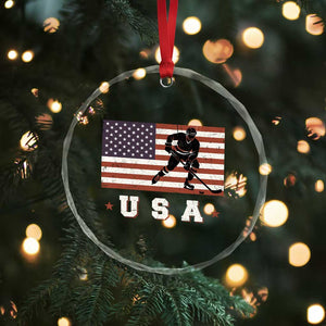 USA Flag Hockey Crystal Glass Ornament Patriotic Ice Hockey Player Retro Vintage TS02 Print Your Wear
