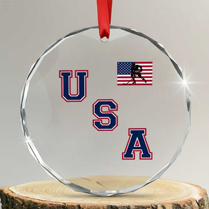 USA Flag Hockey Crystal Glass Ornament Patriotic Ice Hockey Team Fan Vintage Throwback TS02 Transparent Glass 3'' Circle Print Your Wear